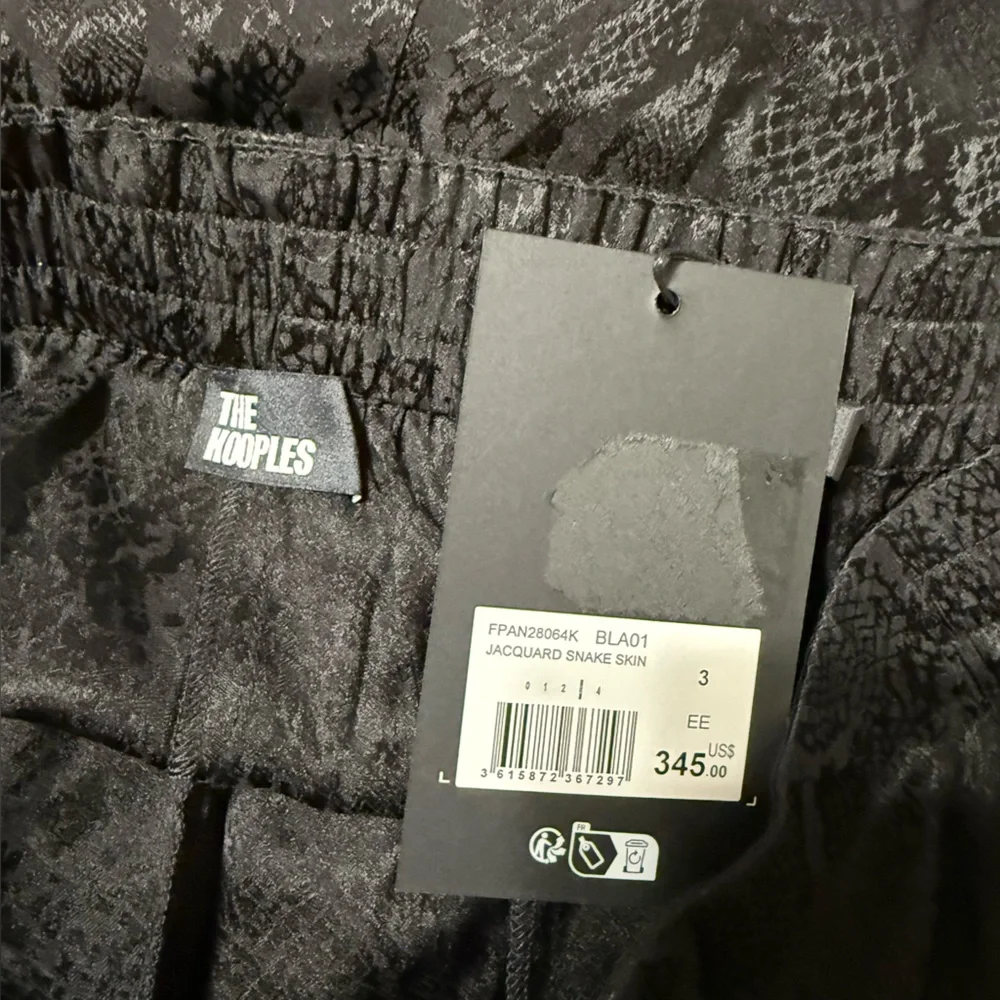 NWT The Kooples Jacquard Satin Snakeskin Black Drawstring Elastic Waist Pants